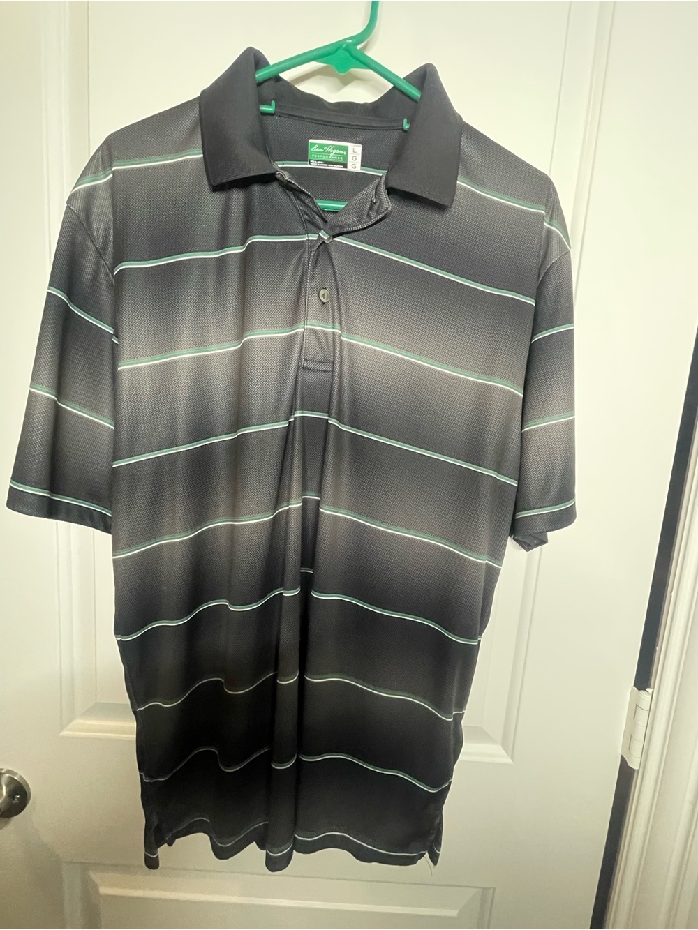 Ben Hogan Performance Golf Polo Shirt Men's Large L Black Gray Green Striped